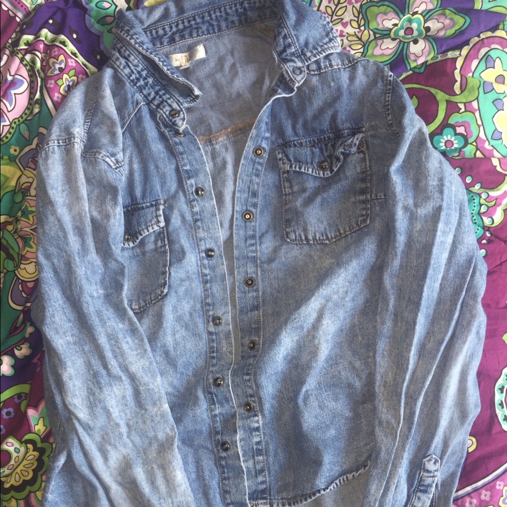 Medium blue denim button down shirt